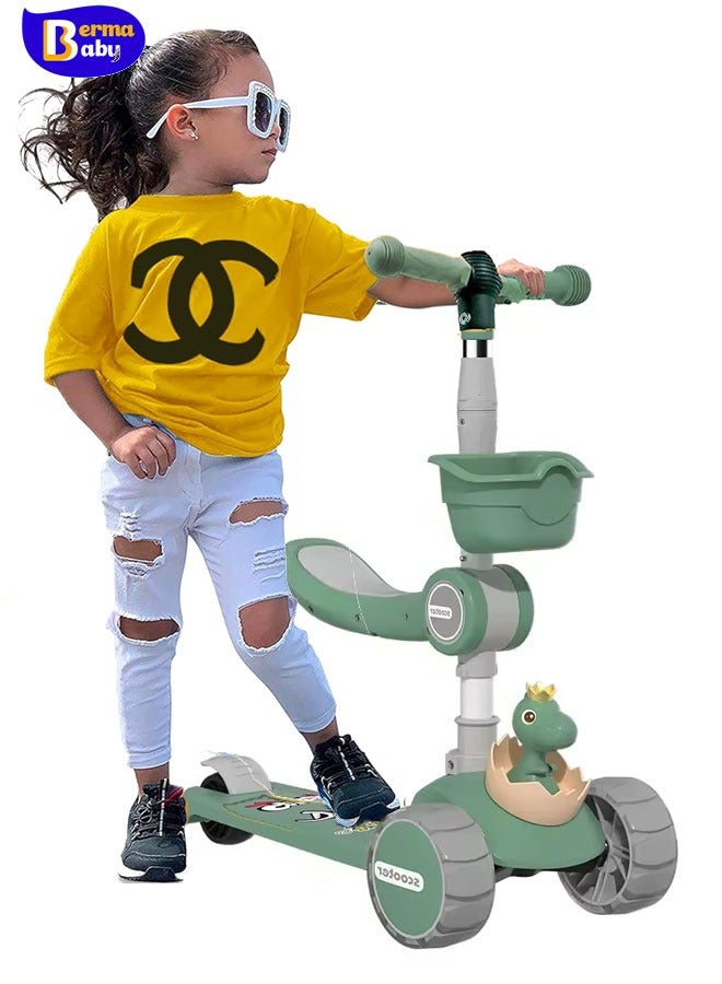 Berma Baby 3-Wheeled Scooter for Kids - Wheel LED Lights, Adjustable Lean-to-Steer Handlebar, and Foldable Seat - Sit or Stand Ride with Brake for Boys and Girls Ages 1-14 Years Old  - Image 1