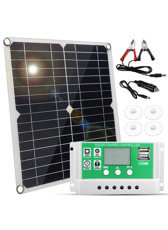 Generic - 20 Watt 12 Volt Solar Panel Kit Monocrystalline Solar Panel + 30A PWM Charge Controller + Battery Clips 22% High-Efficiency for RV Boats Trailer Off-Grid System - Image 1