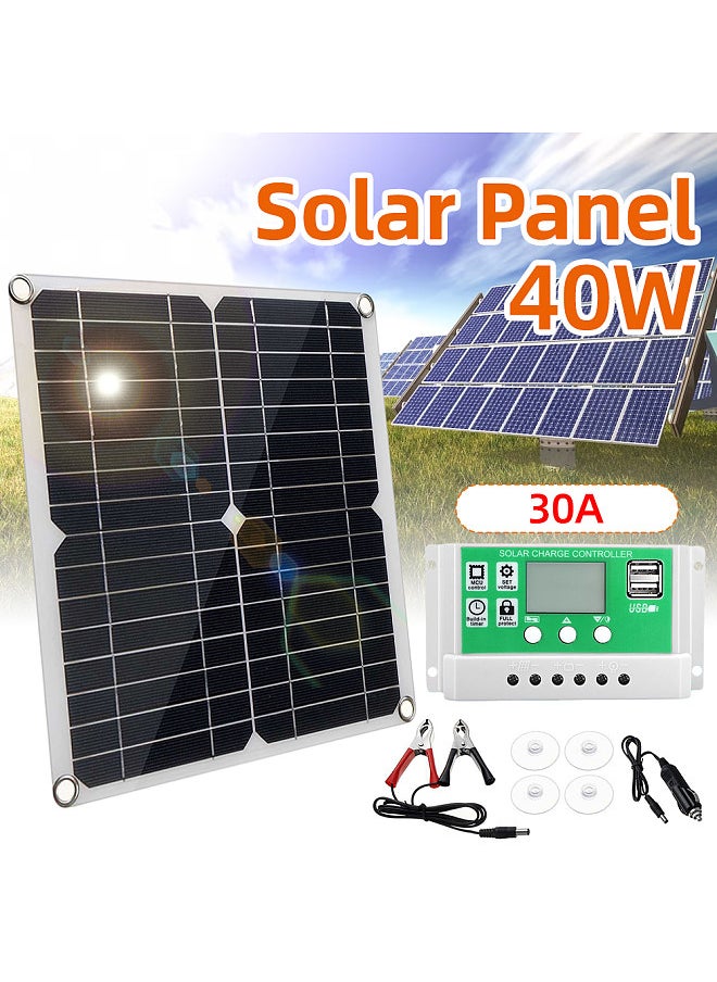 Generic - 20 Watt 12 Volt Solar Panel Kit Monocrystalline Solar Panel + 30A PWM Charge Controller + Battery Clips 22% High-Efficiency for RV Boats Trailer Off-Grid System - Image 1