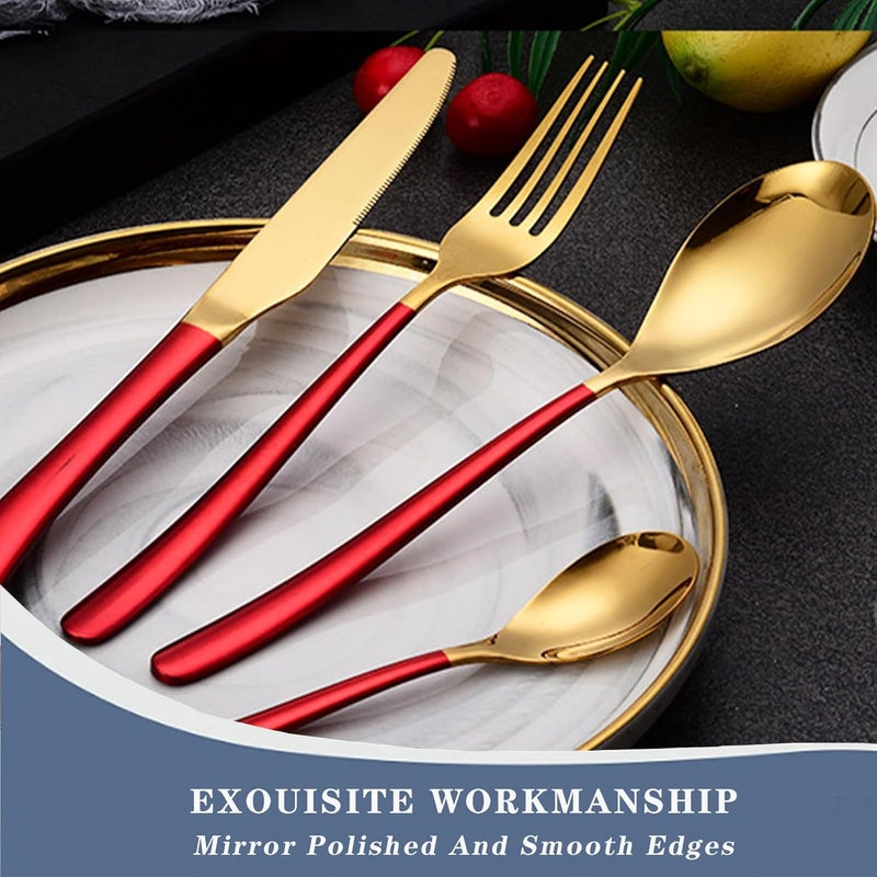 Caliamary 24 Pieces Silverware Set Stainless Steel Flatware Set with Silverware Holder Spoons Forks Knives SetUtensils Set Service for 6Cutlery Set for Kitchen Red 96inch - Image 3