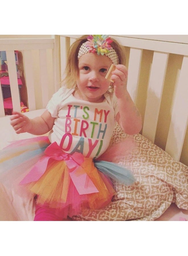 SAYOO Girls'It's My Birthday Print Shirt Tutu Skirt Dress Outfit Set, White Long Sleeve, 4-5 Years - Image 3
