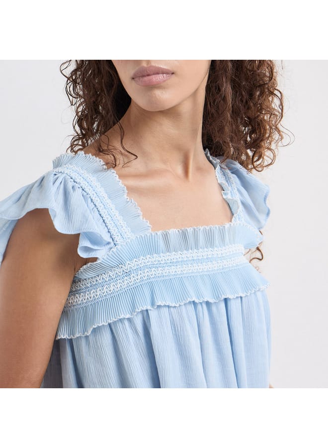Splash FAV Textured Square Neck Top with Cap Sleeves and Ruffle Detail  - Image 4