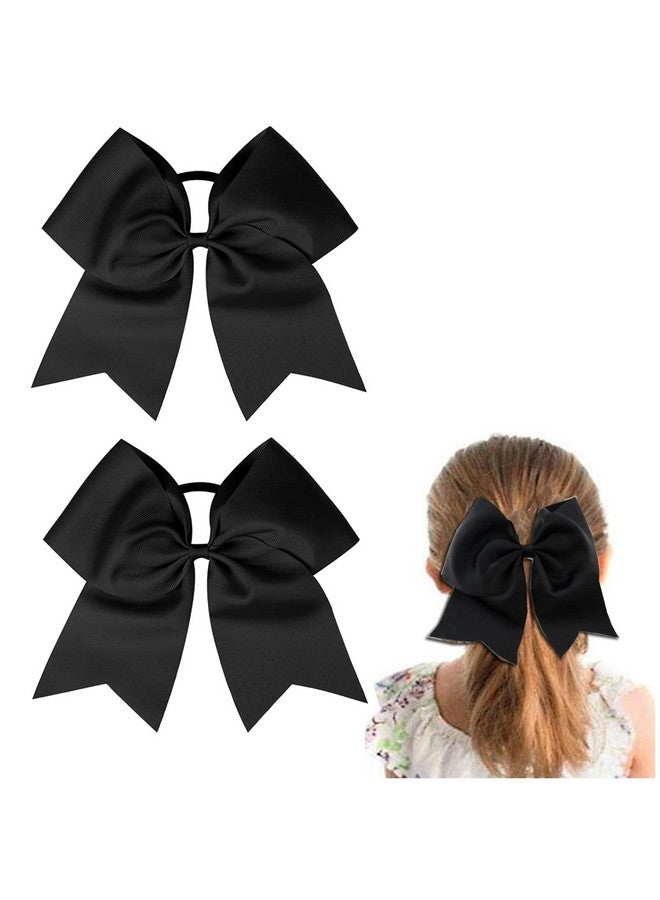 Hipcheer Large Black Cheer bow, Hipcheer 8 Inch Large Jumbo Cheer Hair Bows Ponytail Holder Elastic Band Handmade for Cheerleaders Teen Girls College Sports - Image 1