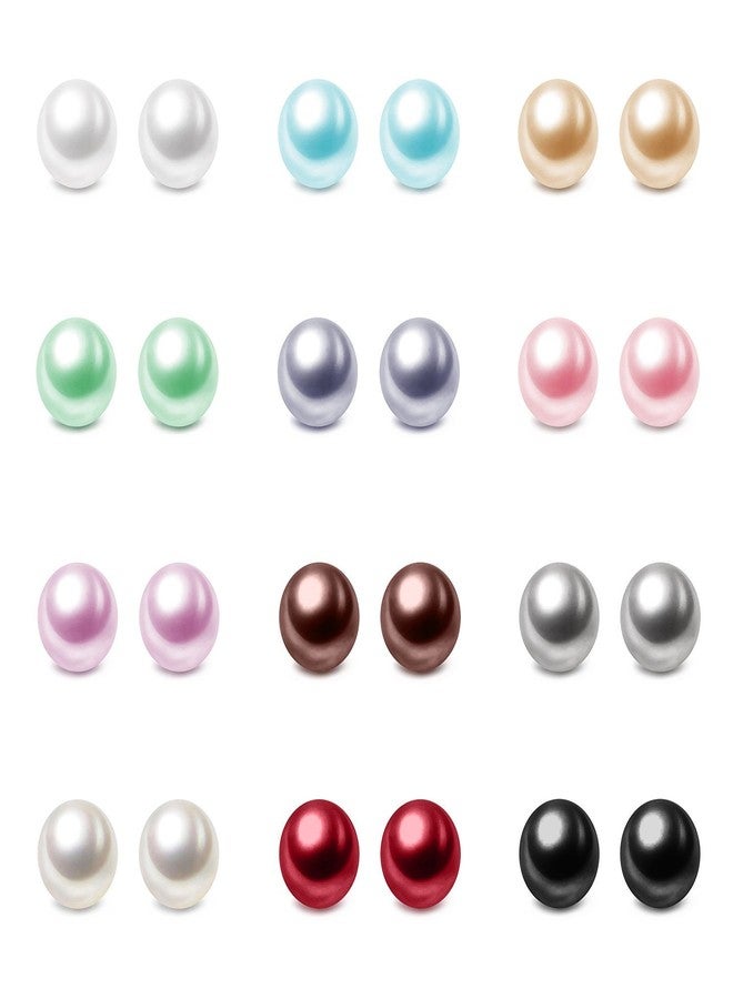 Charisma 6mm Composite Round Ball Pearls Stud Earrings - Hypoallergenic 12 Pairs Mixed Color Imitation Pearl Earrings Set for Women - Image 1