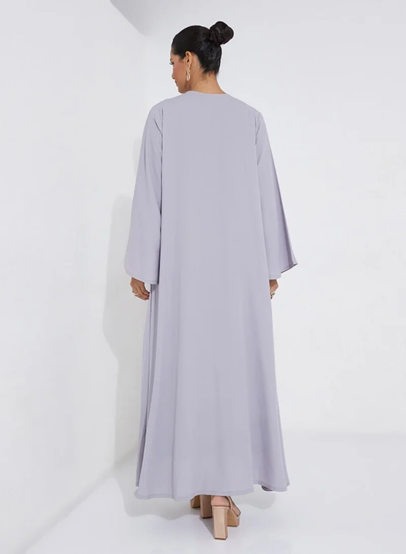 Rosette Abaya French grey dress with wide sleeves