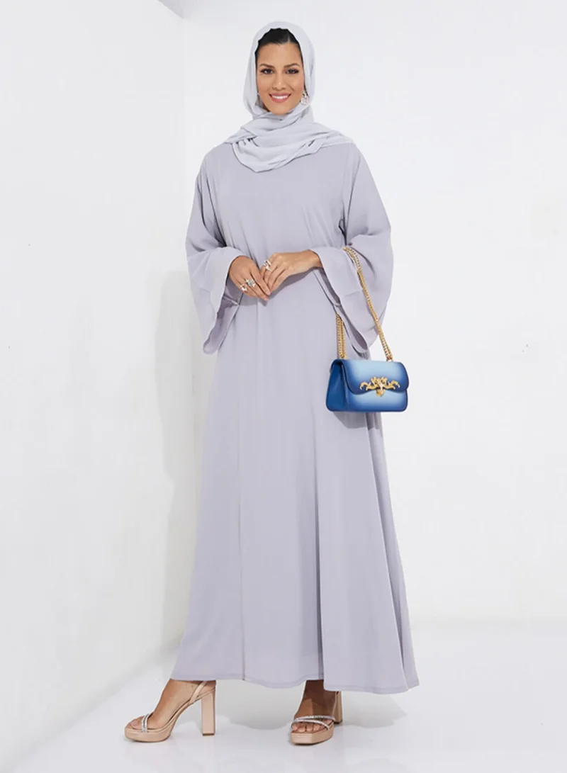 Rosette Abaya French grey dress with wide sleeves