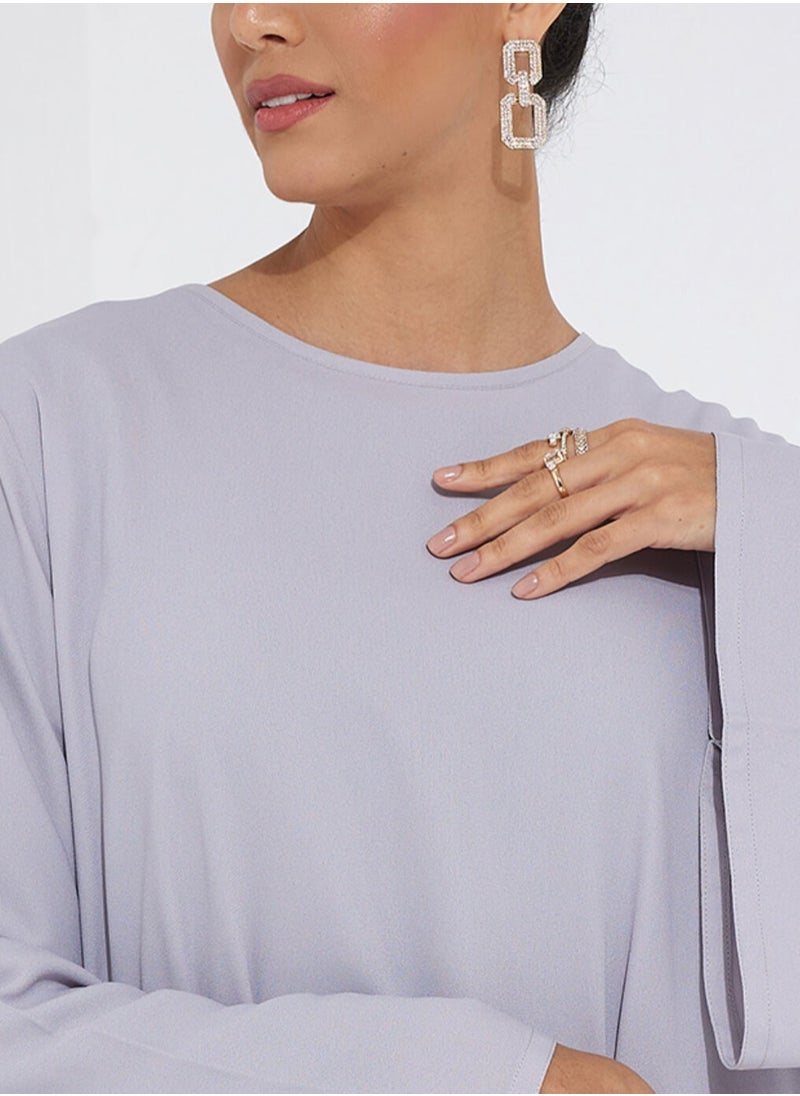 Rosette Abaya - French grey dress with wide sleeves - Image 1