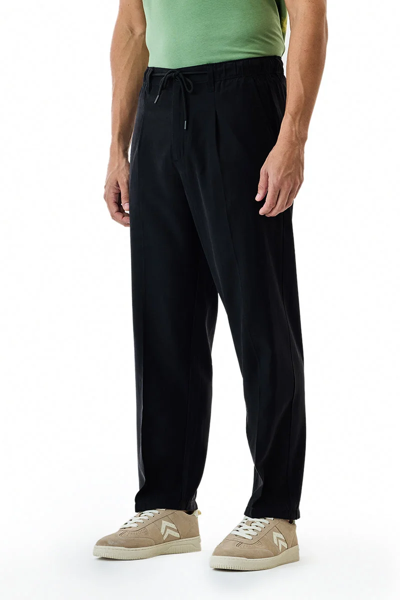 Snitch Black Black Relaxed Fit Trousers for Men | Best Price UAE