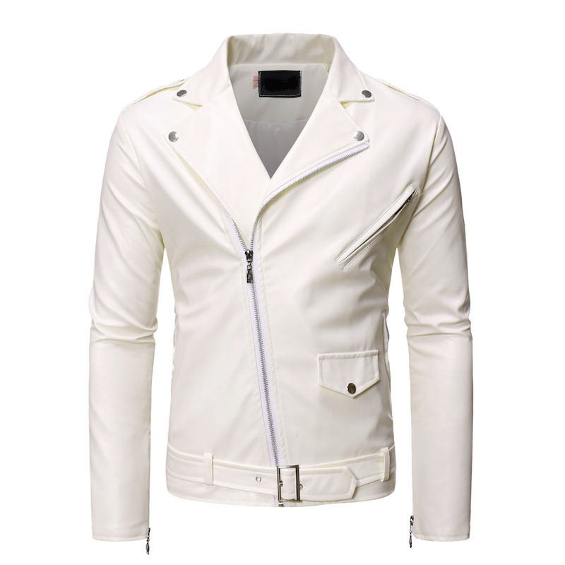 Men's Slim Fit PU Leather Biker Jacket with Lapel Collar - Image 3
