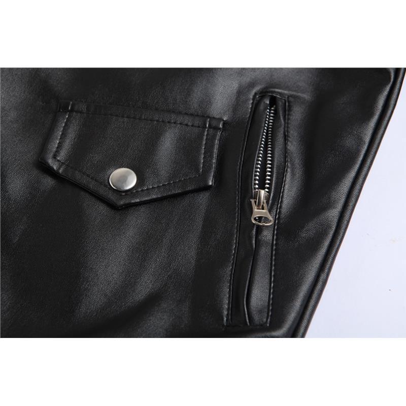 Men's Slim Fit PU Leather Biker Jacket with Lapel Collar - Image 4