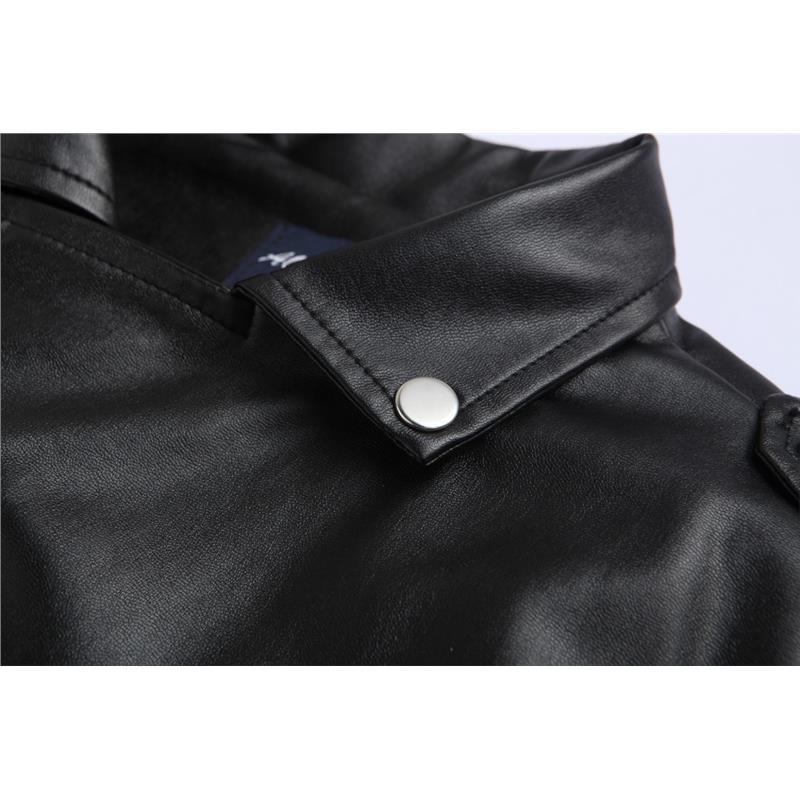 Men's Slim Fit PU Leather Biker Jacket with Lapel Collar - Image 5