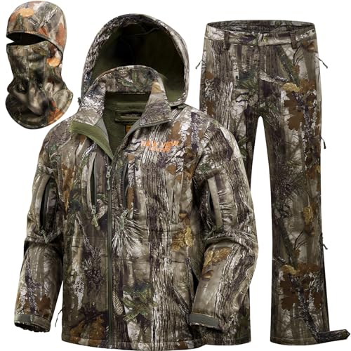 NEW VIEW Camo Hunting Clothes for Men, Quiet Warm Fleece Lining, Cold Weather Deer Hunting Jacket and Pants with Face Mask - Image 1