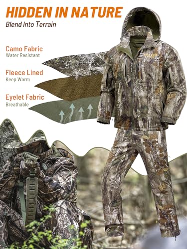 NEW VIEW Camo Hunting Clothes for Men, Quiet Warm Fleece Lining, Cold Weather Deer Hunting Jacket and Pants with Face Mask - Image 2
