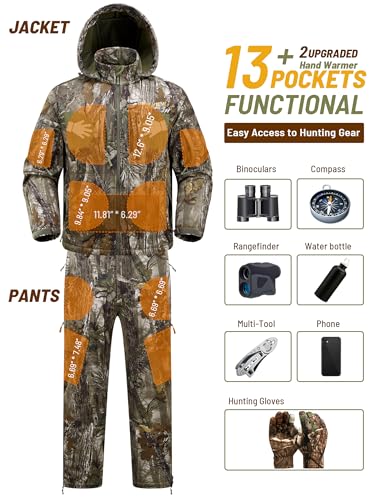 NEW VIEW Camo Hunting Clothes for Men, Quiet Warm Fleece Lining, Cold Weather Deer Hunting Jacket and Pants with Face Mask - Image 3