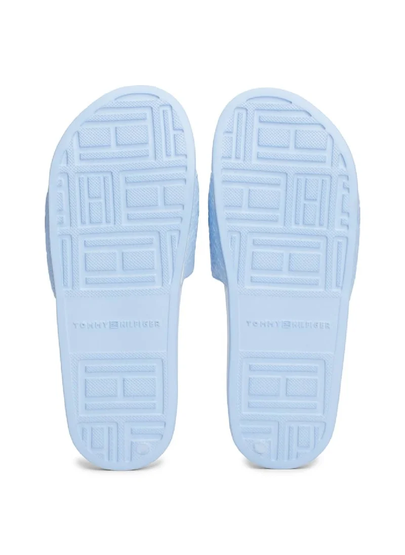 TOMMY HILFIGER Women's Monogram Pool Slide Flip Flops - Polyester, Blue