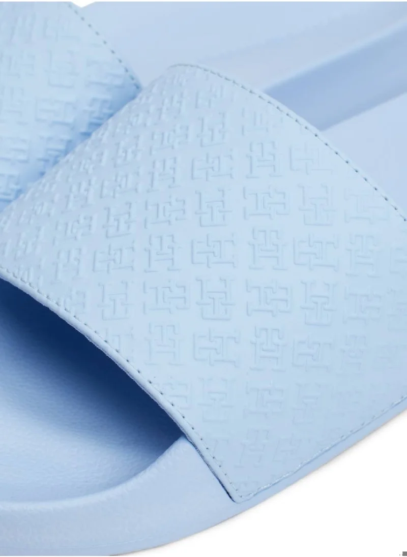 TOMMY HILFIGER Women's Monogram Pool Slide Flip Flops - Polyester, Blue