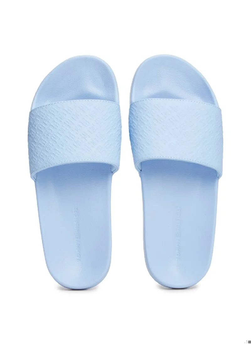 TOMMY HILFIGER Women's Monogram Pool Slide Flip Flops - Polyester, Blue