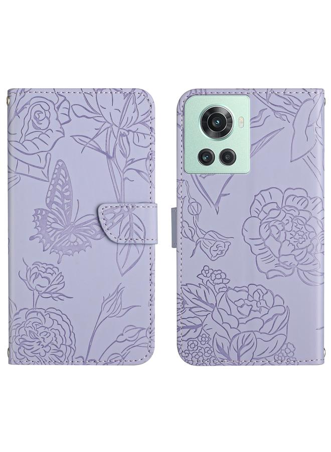 اس-توب جراب لهاتف OnePlus 10R/ACE مصنوع من الجلد المنقوش بنقشة زهور الفاوانيا والفراشات - Image 1