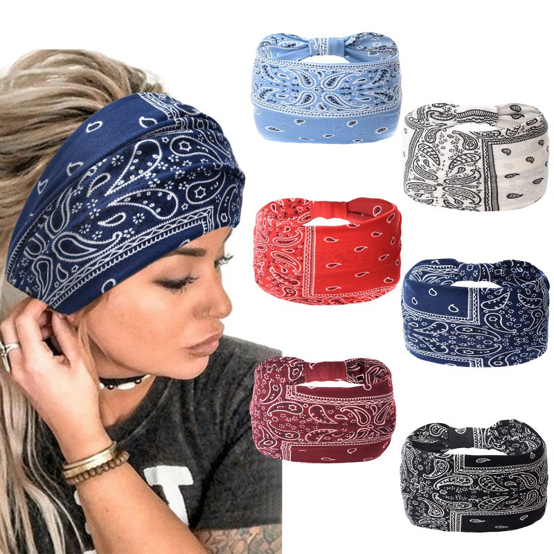 Yeshan Wide Bandana Headbands for Women Large Turban Head bands Stretch Knotted Head Wraps Floral Elastic Yoga Hair Bands Thick Headbands for Black Women and Girls