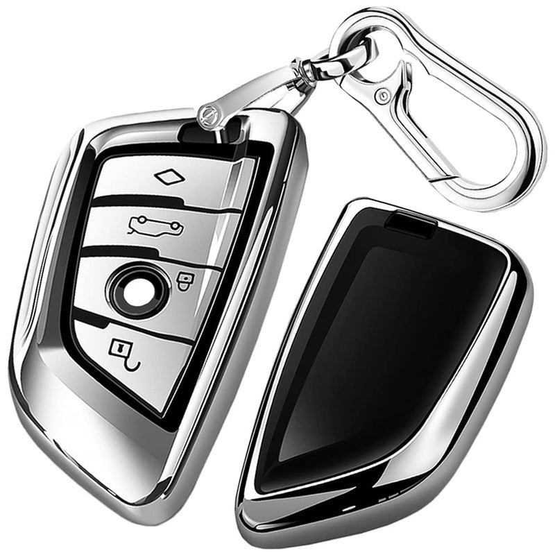 QBUC for BMW Key Fob Cover with Leather Keychainfor BMW 2 5 6 7 Series X1 X2 X3 X5 X6 X7 Premium Soft TPU Key Fob Holder