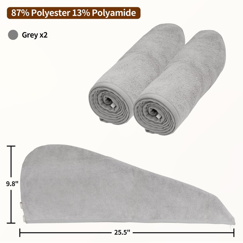 Nexcover Microfiber Hair Towel  2 Pack (Grey Color) 9.8 Inch X 25.5 Inch Hair Turbans Ultra Absorbent Fast Drying Hair Towel Wraps Head Towels For Women Wet Hair Long Curly Thick Frizzy Hair - Image 4