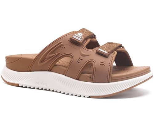 ONCAI Womens Orthotic Sandals Ladies Recovery Walking Slides Arch Support Plantar Fasciitis Comfort Orthopedic Soft Cushion Summer Adjustable SandaliasKhakiWhite Size 9 - Image 1