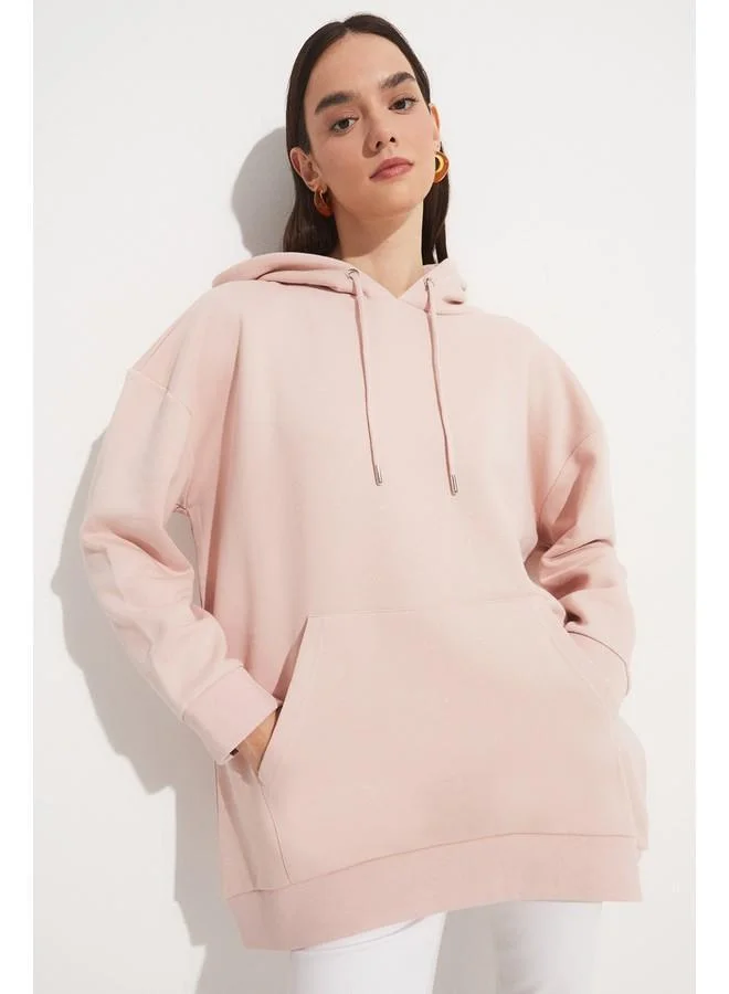 JUNE June Basic Thick Hooded Sweatshirt Powder