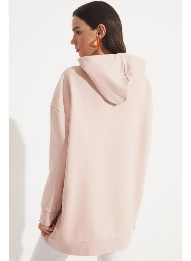 JUNE June Basic Thick Hooded Sweatshirt Powder