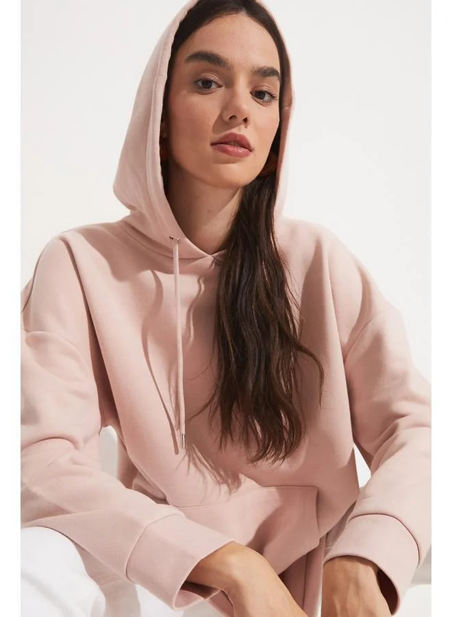 JUNE June Basic Thick Hooded Sweatshirt Powder