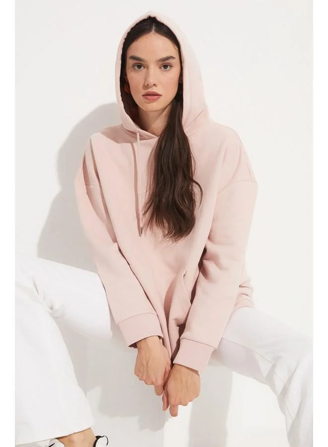 JUNE June Basic Thick Hooded Sweatshirt Powder