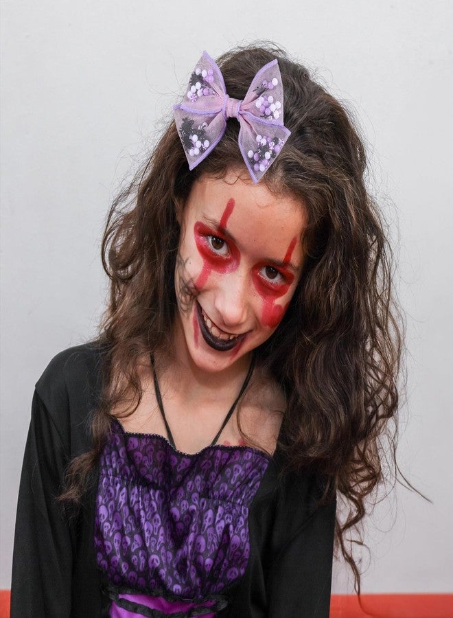 Miroksh Halloween Hair Bow Clips for Girls 2-Pack 4" Black Purple Spider Mesh Tulle Bow Alligator Hairpins Cheer Barrettes for Kids Toddler Women Costume Party Accessory Trick or Treat Gift - Image 5