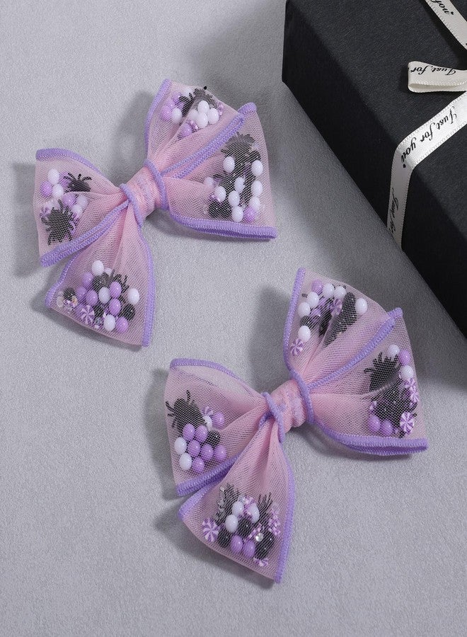 Miroksh Halloween Hair Bow Clips for Girls 2-Pack 4" Black Purple Spider Mesh Tulle Bow Alligator Hairpins Cheer Barrettes for Kids Toddler Women Costume Party Accessory Trick or Treat Gift - Image 2