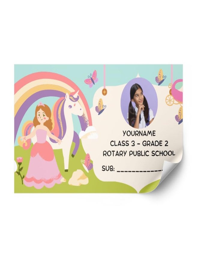 Yellow Nuts ملصقات أسماء شخصية من يلو ناتس للكتب المدرسية، 36 قطعة، دفاتر ملاحظات مقاومة للماء بتصميم يونيكورن وقوس قزح للبنات، ملصقات مخصصة لزجاجات المياه - Image 1