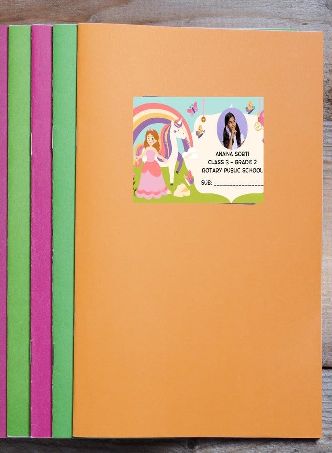 Yellow Nuts ملصقات أسماء شخصية من يلو ناتس للكتب المدرسية، 36 قطعة، دفاتر ملاحظات مقاومة للماء بتصميم يونيكورن وقوس قزح للبنات، ملصقات مخصصة لزجاجات المياه - Image 5