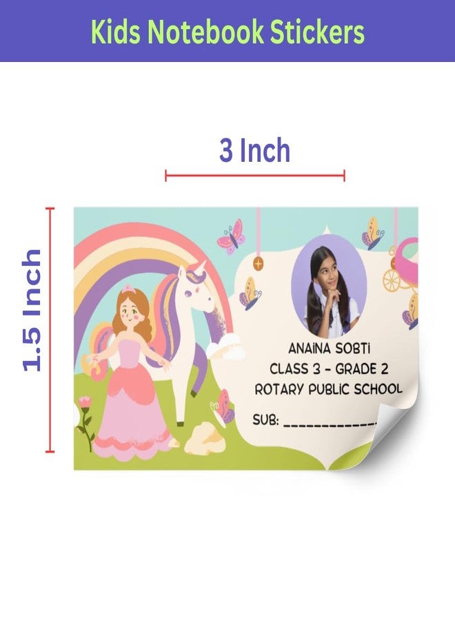 Yellow Nuts ملصقات أسماء شخصية من يلو ناتس للكتب المدرسية، 36 قطعة، دفاتر ملاحظات مقاومة للماء بتصميم يونيكورن وقوس قزح للبنات، ملصقات مخصصة لزجاجات المياه - Image 3