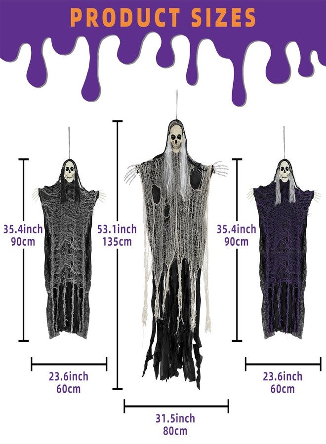 Kendane Halloween Decorations Outdoor and Indoor,3PCS Scary Hanging Ghosts,Halloween Grim Reaper Skeleton,Scary Party Decorations for Yard,Haunted House Decor - Image 2