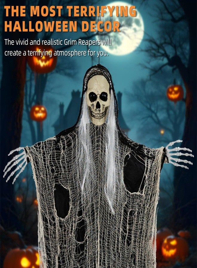 Kendane Halloween Decorations Outdoor and Indoor,3PCS Scary Hanging Ghosts,Halloween Grim Reaper Skeleton,Scary Party Decorations for Yard,Haunted House Decor - Image 5
