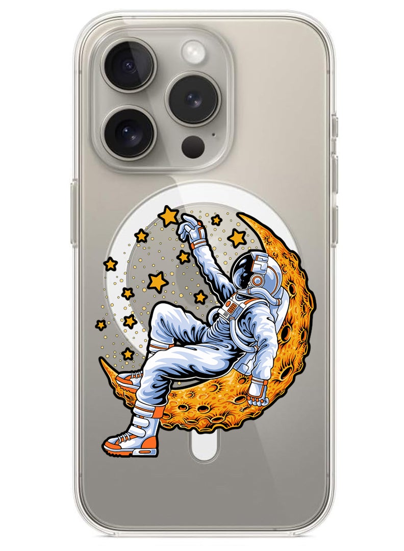 Theodor Magnetic Case for iPhone 15 Pro Max 6.7-inch Compatible with MagSafe Wireless Charging, Shockproof Phone Bumper Cover Astronaut lying on moon - Image 1