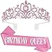 COCIDE Pink Birthday Queen Sash Crystal Tiara Birthday Tiaras and Crowns for Women Sashes for Girls Decorations Set Rhinestone Headband Hair Accessories Glitter Sash for Party - Image 3