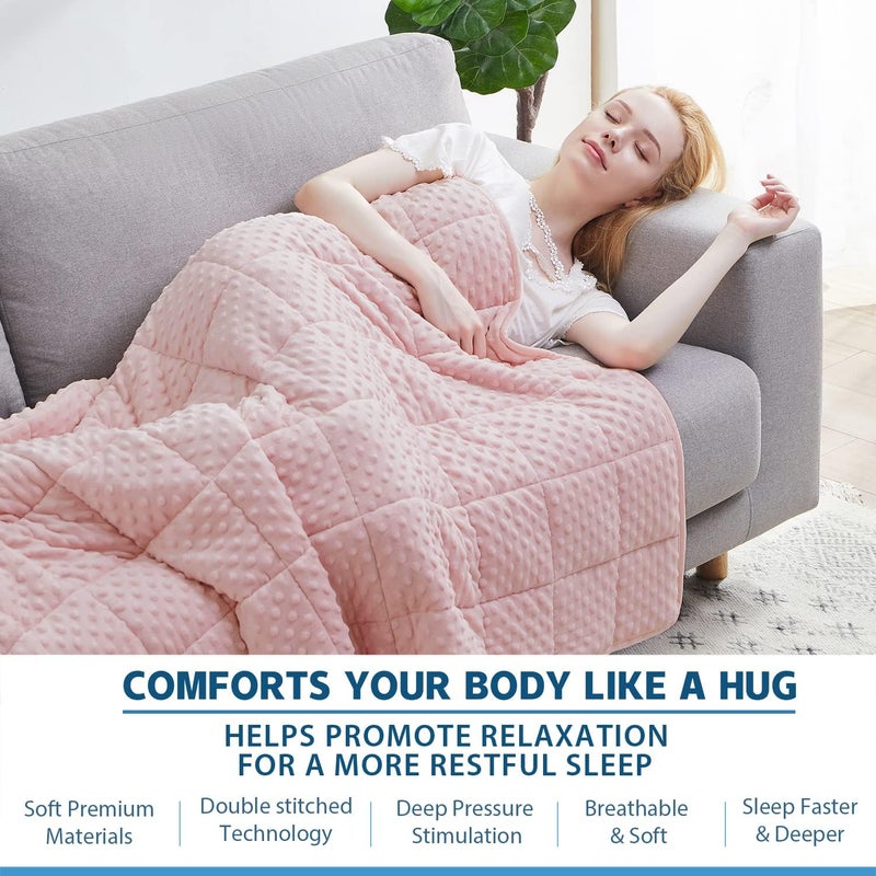 Huloo Sleep هولو سليب ويتيد بلانكيت توين ( Weighted Blanket Twin)، وزن 12 رطل، للبالغين (مقاس 48" × 72")، لون وردي، بلانكيت ناعم وقابل للتنفس من نوع مينكي، مناسب لجميع الفصول، بلانكيت ثقيل مزود بخرز زجاجي عالي الجودة. - Image 4