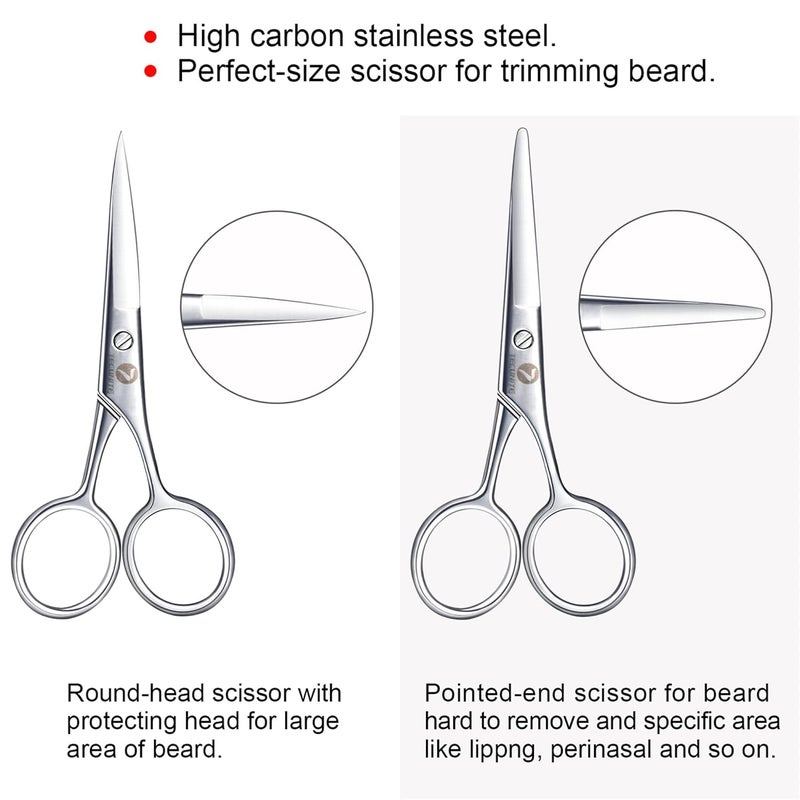 TecUnite 4 Pieces Mustache Scissors Grooming Kit for Men, Beard Trimmer Set, 2 Small Combs and 2 Scissors Beard Trimming Kit with Storage Bag Box - Image 2