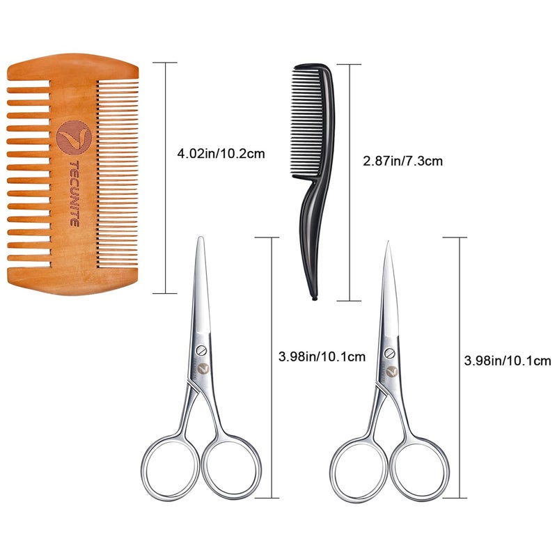 TecUnite 4 Pieces Mustache Scissors Grooming Kit for Men, Beard Trimmer Set, 2 Small Combs and 2 Scissors Beard Trimming Kit with Storage Bag Box - Image 3