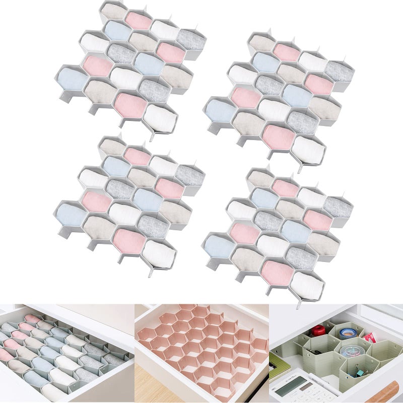 Kocuos Honeycomb فاصل مقسم درج قابل للتعديل من أجل منظم جوارب الحزام الداخلي (الرمادي (4pcs))