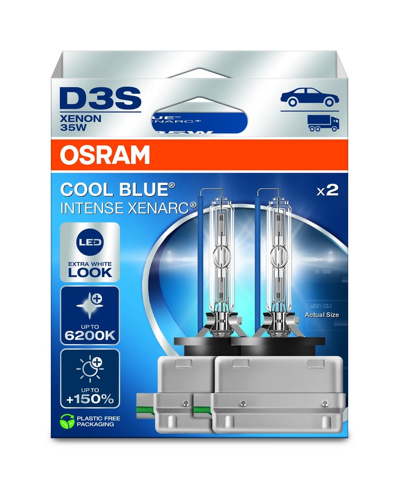 OSRAM XENARC® COOL BLUE® INTENSE D3S, 150% more brightness, up to 6,200K, xenon headlight lamp, LED look, Hanging folding box (2 lamps) - Image 1