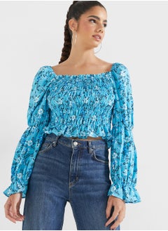 Printed Smocked Top