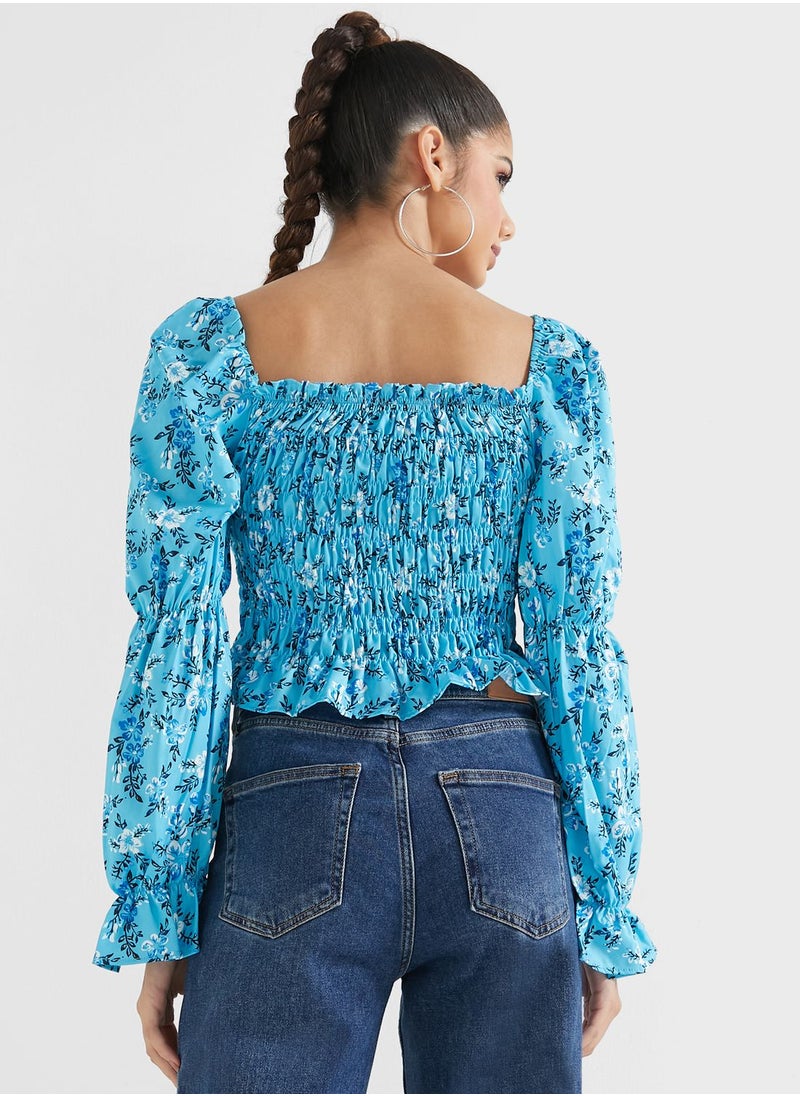 Ginger - Printed Smocked Top - Image 1
