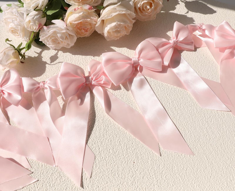 HODIHIWI 2pcs Pink Bow Banner Decorations for Women Girls Birthday Handmade Party Backdrop - Image 5