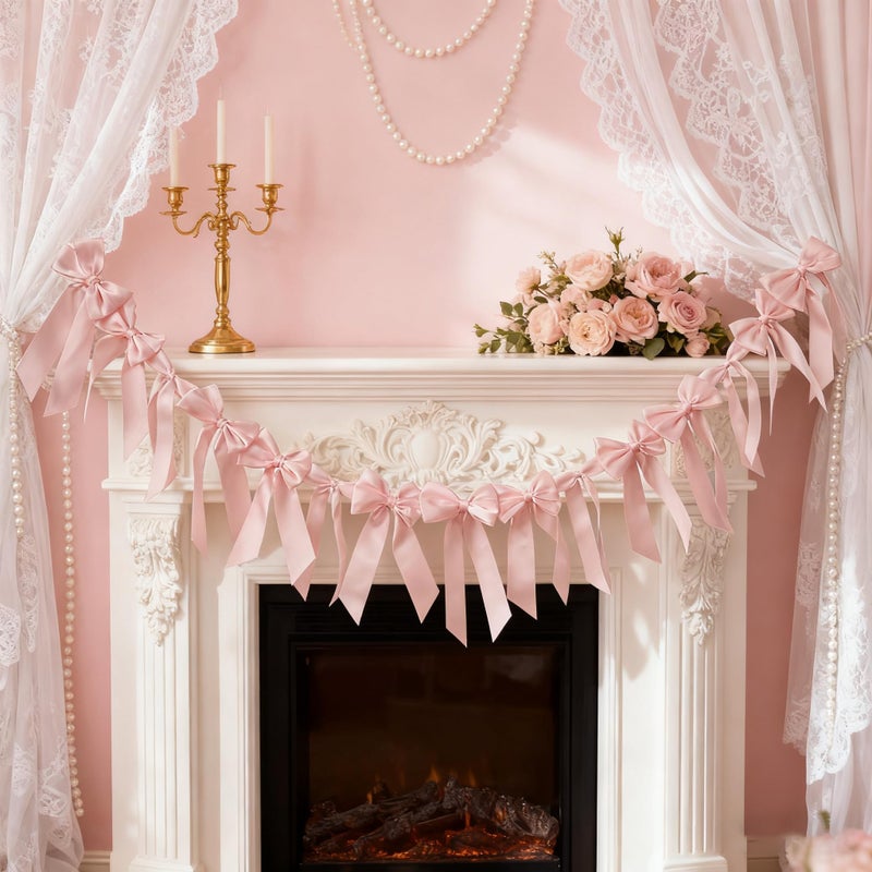 HODIHIWI 2pcs Pink Bow Banner Decorations for Women Girls Birthday Handmade Party Backdrop - Image 1
