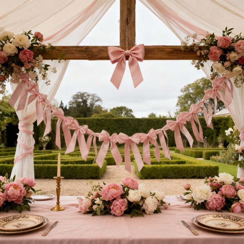 HODIHIWI 2pcs Pink Bow Banner Decorations for Women Girls Birthday Handmade Party Backdrop - Image 4