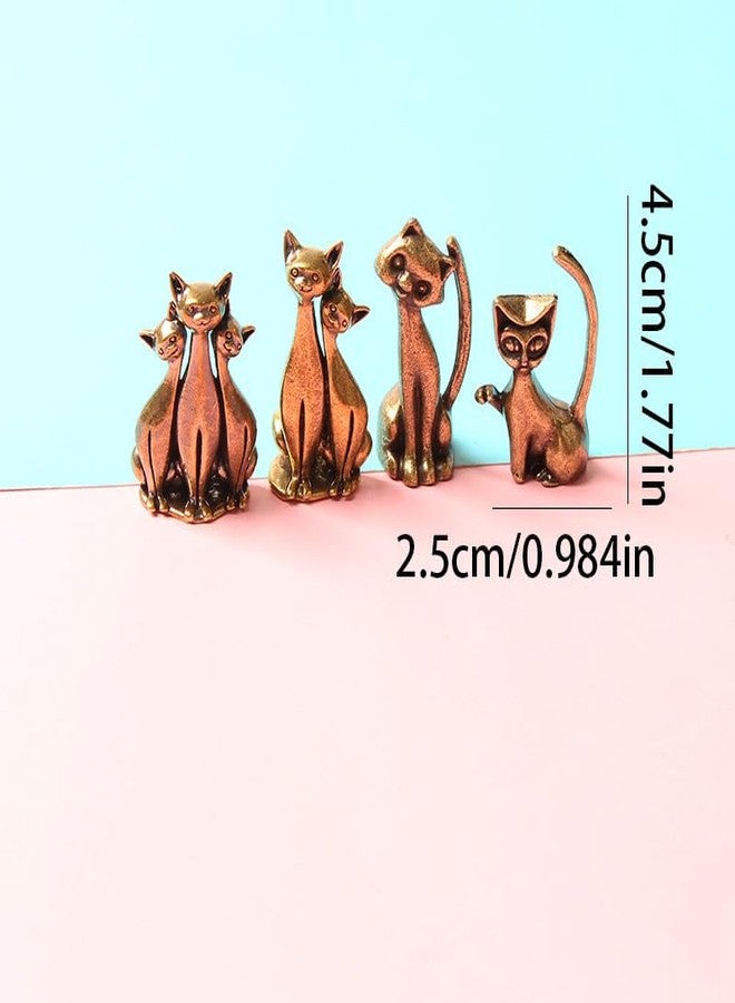 Acxico 4Pcs Charming Brass Cartoon Cat Statues, Whimsical Home Decor Art with Intricate Design - Collectible Figurines for Animal Lovers, Desktop & Shelf Display - Image 3